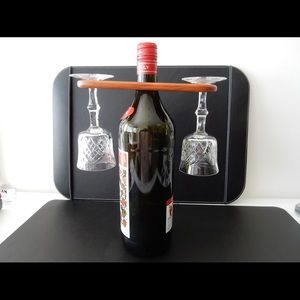 Fine hardwood Wine glass holder with 2 crystal wine glasses - handmade